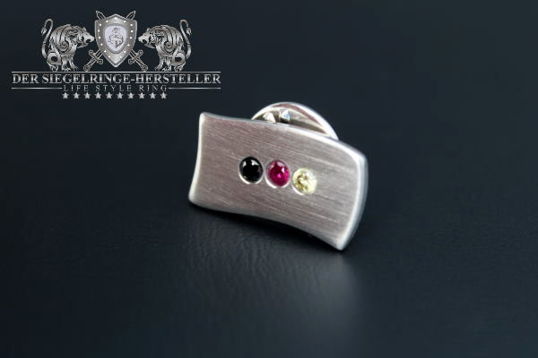 One-World Pin with your national colors Synthetic Ruby, Red_Zirconia, Black_Zirconia, White